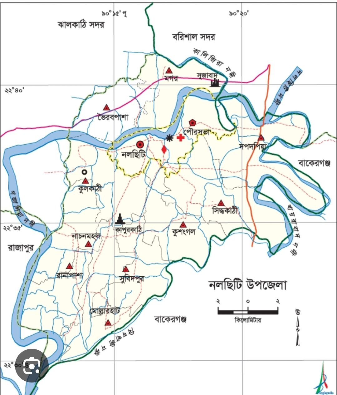 নলছিটি উপজেলার মানচিত্র